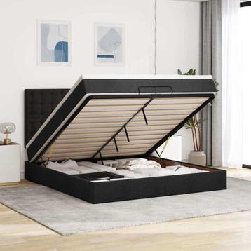 vidaXL Ottoman bed met matrassen 200x200cm stof zwart, Verzenden