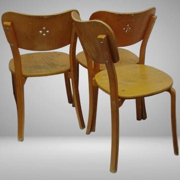 Stoel - Demontabel - Hout- Multiplex - Drie vintage stoelen