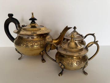 Indian Silver-Plated Brass Three-Piece Tea Service with