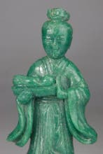 Beeld, figuur, beeldje, gesculpteerde Kwanyin - Groen Appel, Antiek en Kunst
