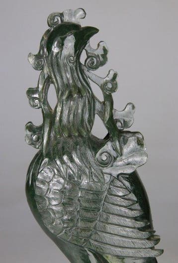 Zeldzaam beeldje, gebeeldhouwde feniks-vogel, sculptuur -