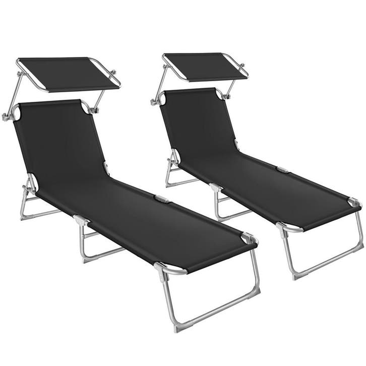 tectake 2 ligbedden 4 standen - zwart, Tuin en Terras, Tuinsets en Loungesets, Verzenden