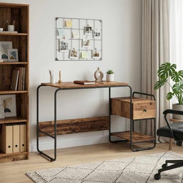 vidaXL Bureau met opslag Eikenhout 131,5 x 50 x 75,5 cm, Verzenden, Nieuw