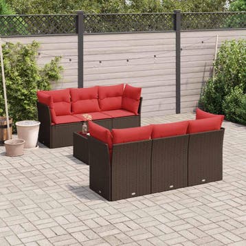 vidaXL 7-delige Loungeset met kussens poly rattan bruin, Verzenden, Nieuw, Loungeset