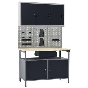vidaXL Werkbank met drie wandpanelen en een kast, Verzenden