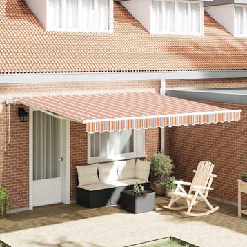 vidaXL Uitschuifbare luifel Meerkleurig 400 × 350 cm Stof en, Verzenden