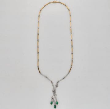 Collier - 18 carats Or jaune, Or blanc Émeraude - Diamant