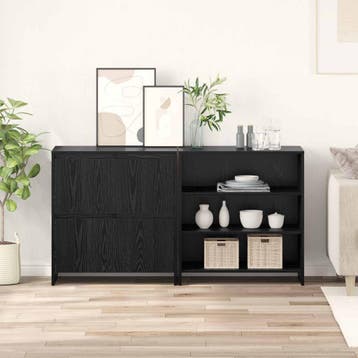 vidaXL Dressoir 2 st Zwart Eiken 70 x 41 x 75 cm Bewerkt, Huis en Inrichting, Kasten | Dressoirs, Verzenden, Nieuw