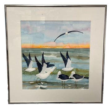 Jørn K. Andersen (XX) - Seagulls at Sunset, Antiek en Kunst