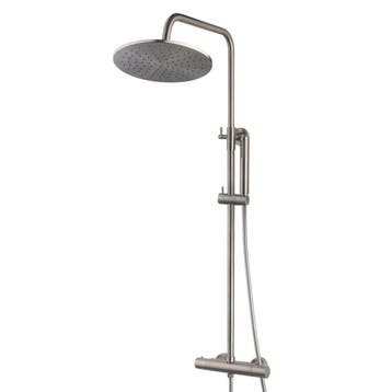 Douche-Opbouwset Caral met Thermostaatkraan Geborsteld Staal, Ophalen of Verzenden, Nieuw, Kraan