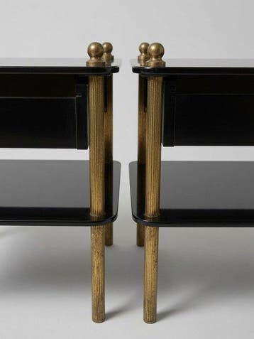Table de chevet - Laiton, Verre, Bois - Paire de tables