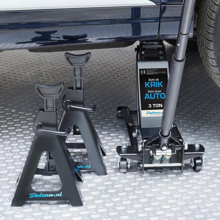Datona Autokrik laag model 3 ton met twee hoge assteunen -, Auto diversen, Krikken, Ophalen of Verzenden