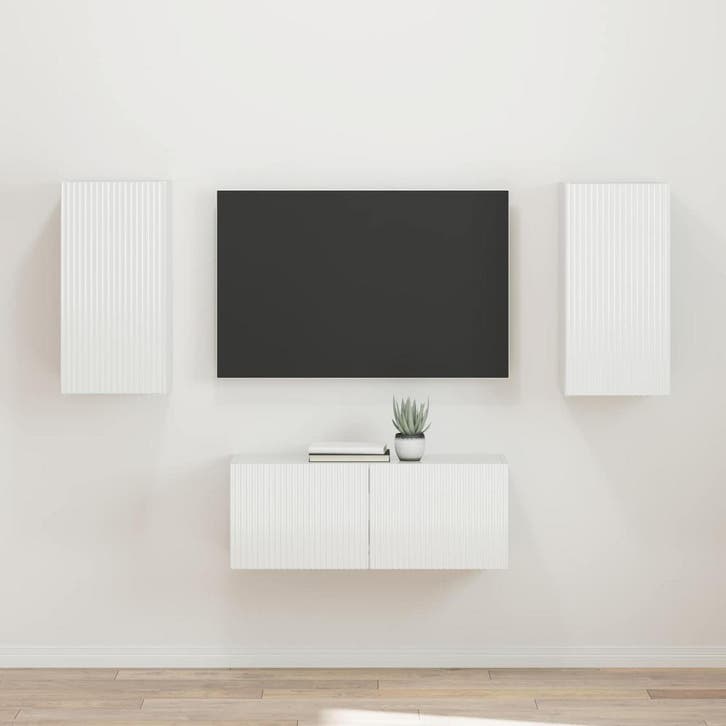 vidaXL Tv-meubelset Wandgemonteerd 2 pcs Hoogglans wit, Huis en Inrichting, Kasten |Televisiemeubels, Nieuw, Verzenden