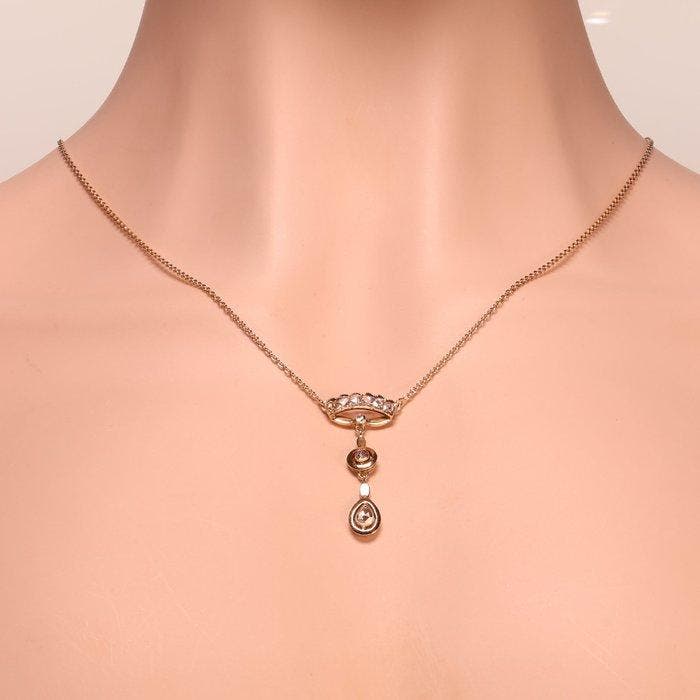 Halsketting - 18 karaat Geel goud - Diamant - Vintage uit, Handtassen en Accessoires, Kettingen