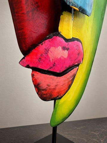 Sculpture, Kubistisch Gezicht - Kleurrijk Statement Object -