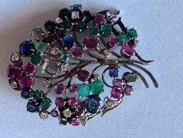 Broche Zilver - 0.32ct. tw. Diamant (Natuurlijk) - Diamant, Handtassen en Accessoires