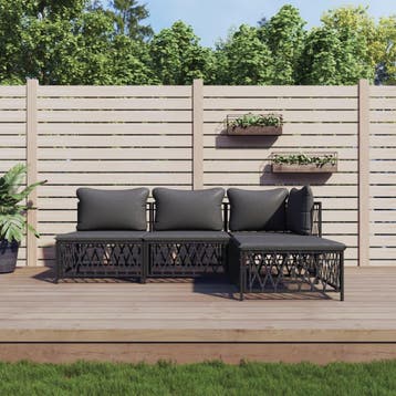 vidaXL 4-delige Loungeset met kussens staal antracietkleurig, Verzenden, Nieuw, Loungeset