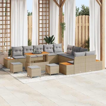 vidaXL Tuinbank Set 14 st 13-Aantal zitplaatsen Beige Poly, Verzenden