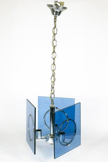 Plafondlamp - Metaal, blauw glas - drie lampen Space Age -