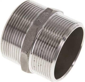Dubbele Nippel G2'' RVS Vlakke Afdichting 16bar 62mm Hex, Verzenden, Nieuw