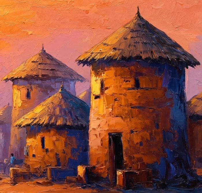 Kleury.art - Village at Golden Hour” by Kleury.art (1/5), Antiek en Kunst, Kunst | Niet-Westerse kunst
