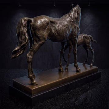 Statue, Paard met veulen 44 cm / 11.4 kg - 33 cm - Bronze,