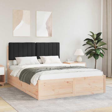vidaXL Bedframe met Gevoerde Hoofdbord Zwart 140 x 190 cm, Verzenden, Nieuw