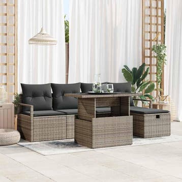 vidaXL Tuinbank Set 6 st Grijs poly rattan, Verzenden