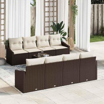 vidaXL Bankstel 7 st Bruin en Crème poly rattan, Verzenden, Nieuw
