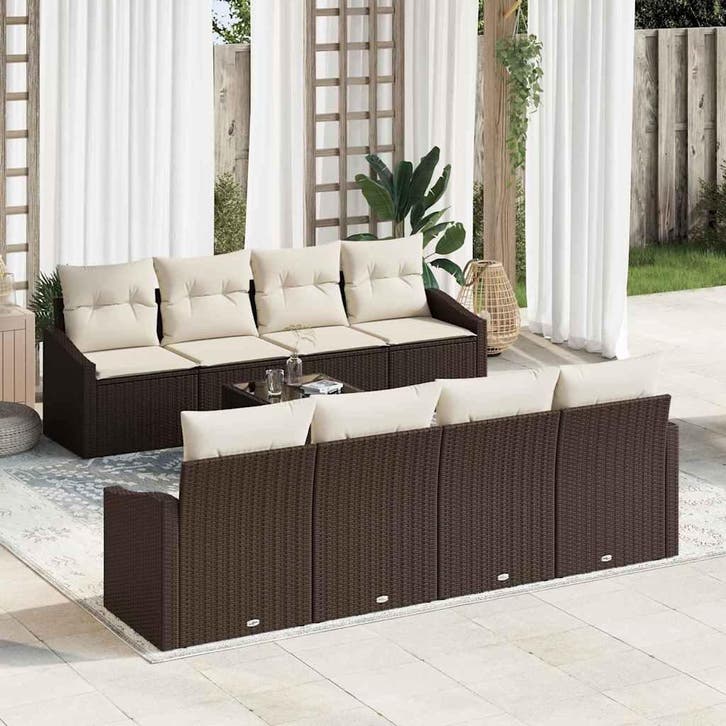 vidaXL Bankstel 7 st Bruin en Crème poly rattan, Tuin en Terras, Tuinsets en Loungesets, Nieuw, Verzenden