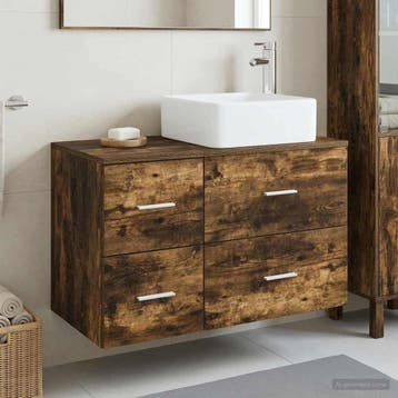 vidaXL Badkamermeubel Set 2 pcs Gerookt eiken Bewerkt hout, Verzenden, Nieuw