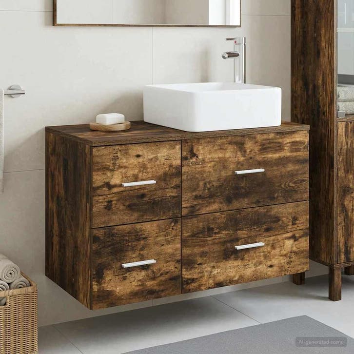 vidaXL Badkamermeubel Set 2 pcs Gerookt eiken Bewerkt hout, Maison & Meubles, Tables | Coiffeuses, Envoi