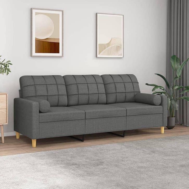 vidaXL Driezitsbank met sierkussens 180 cm stof donkergrijs, Huis en Inrichting, Zetels | Zetels, Nieuw, Verzenden