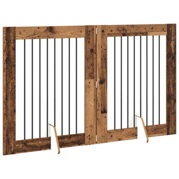 vidaXL Opvouwbaar hondenhekje met standaards 2 st Oud hout, Verzenden