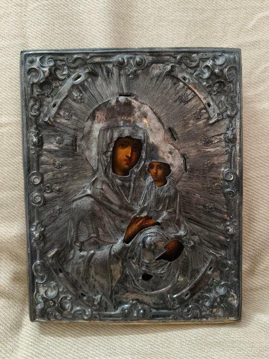 Icoon - Moeder Gods Iverskaja - .875 (84 Zolotniki) zilver, Antiek en Kunst, Kunst | Niet-Westerse kunst