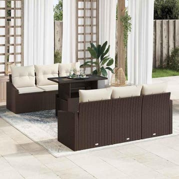 vidaXL Tuinbank Set 7 st Bruin en Crème poly rattan, Verzenden, Nieuw