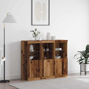 vidaXL LED Dressoir 3 st Oudhout 123 x 37 x 100 cm Bewerkt, Huis en Inrichting, Verzenden, Nieuw