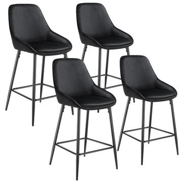 tectake Barkruk Siera met rugleuning - Fluweellook zwart/zwa, Verzenden, Nieuw