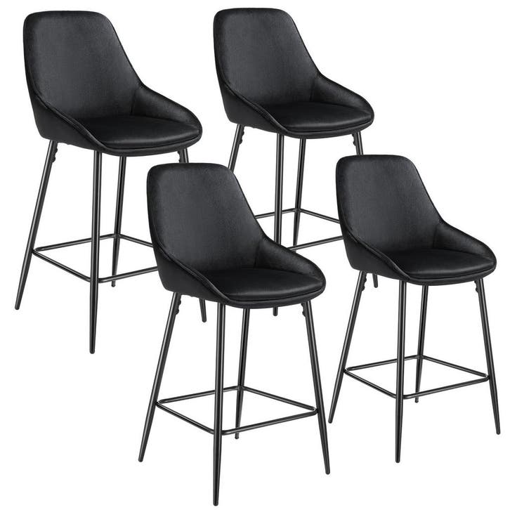 tectake Barkruk Siera met rugleuning - Fluweellook zwart/zwa, Huis en Inrichting, Barkrukken, Verzenden