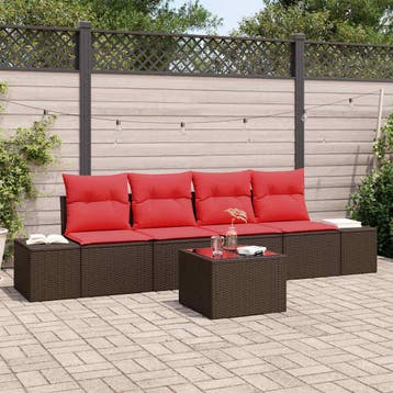 vidaXL Tuinbank Set 5 st Beige en Rood poly rattan, Tuin en Terras, Verzenden, Nieuw