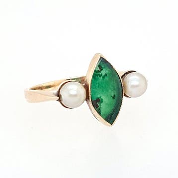 Bague - 14 carats Or jaune Jade - Perle, Bijoux, Sacs & Beauté