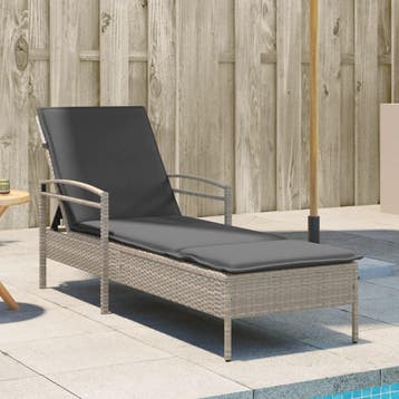 vidaXL Ligbed met kussen 63x200x81 cm poly rattan lichtgrijs, Verzenden