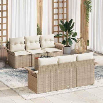 vidaXL Tuinbank Set 7 st 6-Aantal zitplaatsen Beige en Crème, Verzenden