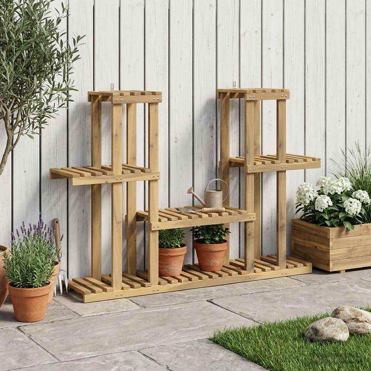 vidaXL Plantenstand Wit 123 x 25 x 78,5 cm Massief Acacia, Jardin & Terrasse, Bacs à fleurs & Jardinières, Envoi