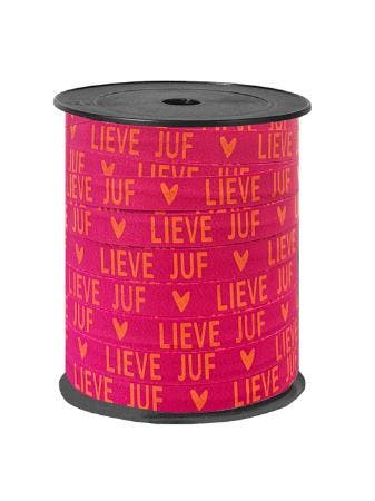 5m Sierlint roze met oranje Lieve Juf - krullint - cadeau..., Verzenden, Nieuw