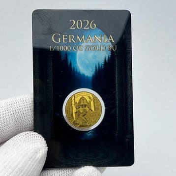 Duitsland. 5 Mark 2026 – Germania – 1/1000 oz Gold Coin – Au, Postzegels en Munten