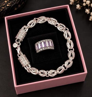 Zonder minimumprijs - Parure Zilver Amethist - Zirkoon