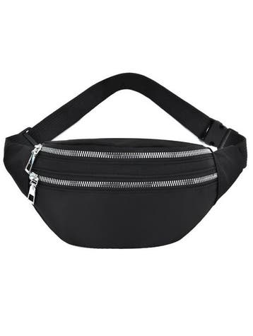 KIMU® Mat Zwarte Heuptas Twee Ritsen Polyester Fanny Pack Tw, Ophalen of Verzenden, Nieuw, Zwart