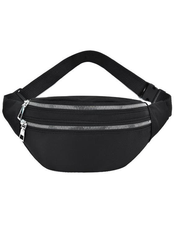 KIMU® Mat Zwarte Heuptas Twee Ritsen Polyester Fanny Pack Tw, Handtassen en Accessoires, Tassen | Damestassen, Zwart, Nieuw, Ophalen of Verzenden