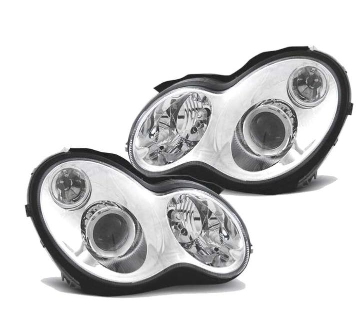 PHARES MERCEDES CLASSE C W203 00-04 FOND CHROMÉ, Autos : Pièces & Accessoires, Éclairage, Envoi